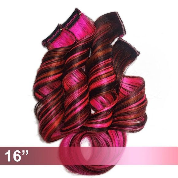 Pink Wine Burgundy Amber Copper Colored Clip in Remy Human Hair Extensions - Picture 1 of 2